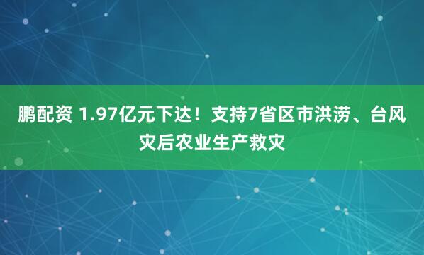 鹏配资 1.97亿元下达！支持7省区市洪涝、台风灾后农业生产救灾