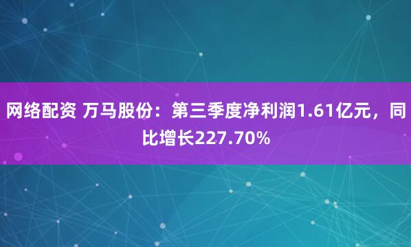 网络配资 万马股份：第三季度净利润1.61亿元，同比增长227.70%